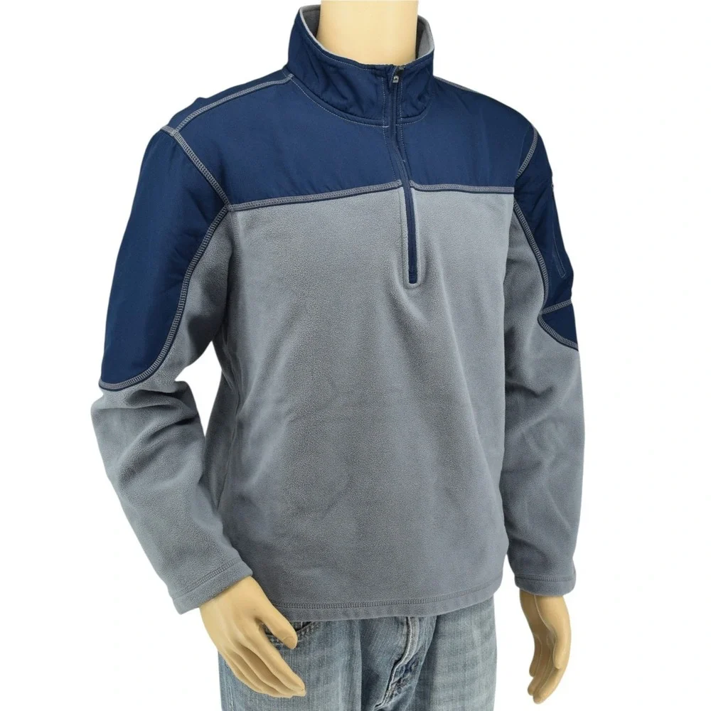Starter Mens Large 1/4 Zip Fleece Pullover Grey Flannel Dark Navy Blue - RM49131